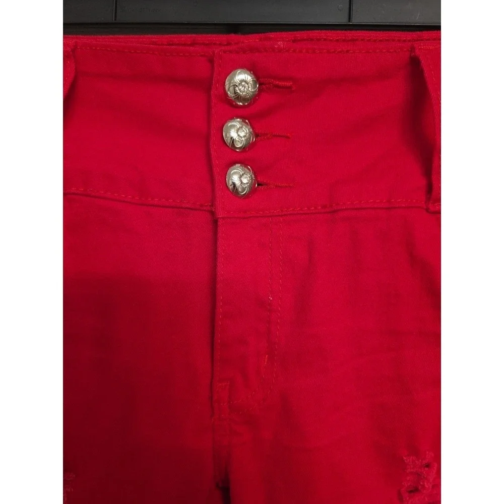 Silver Diva‎ Red Distressed Skinny Jeans High Rise Rhinestone Pocket Size 9